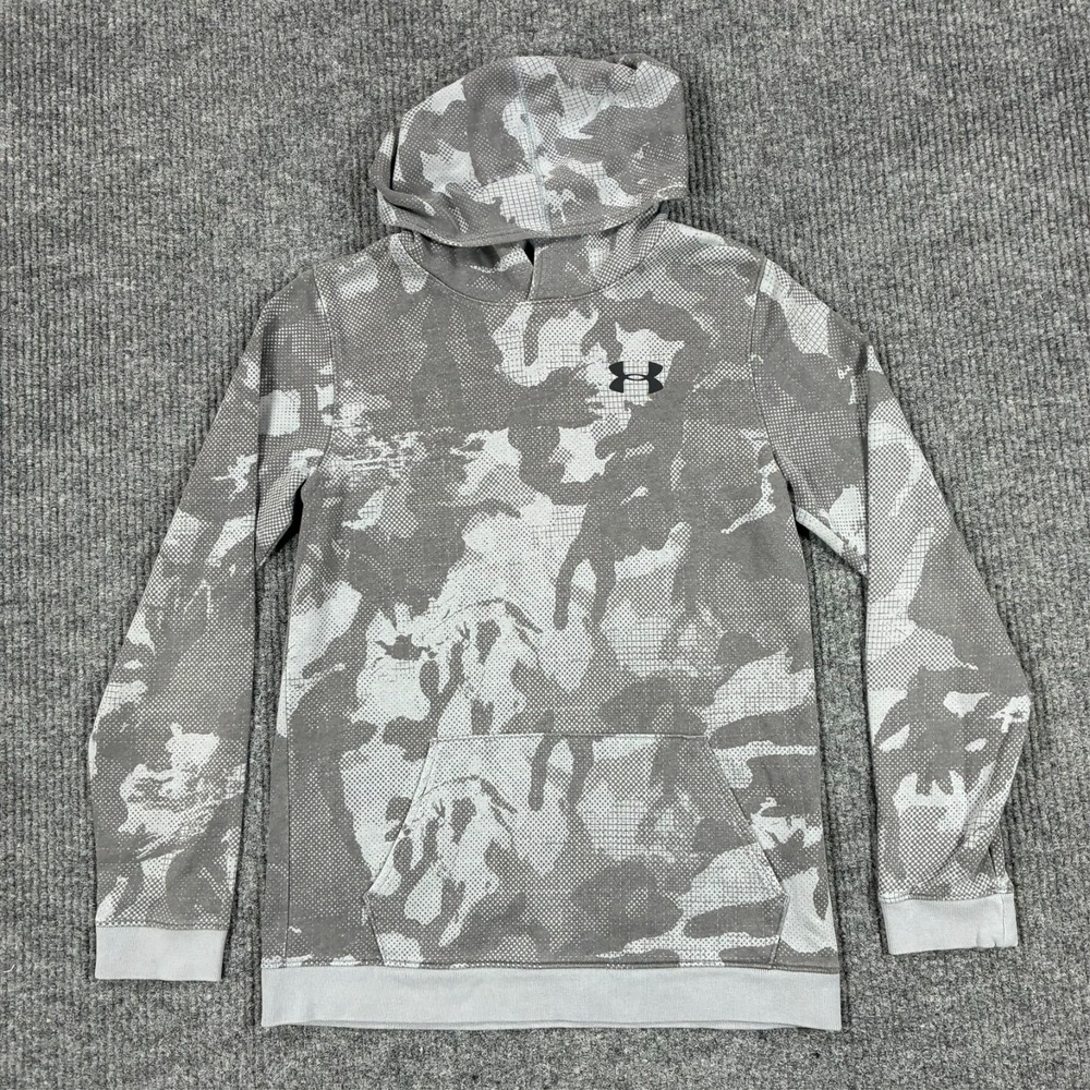 Under Armour Youth Size YXL Gray Camo Hoodie ColdGear Pullover Sweatshirt Loose